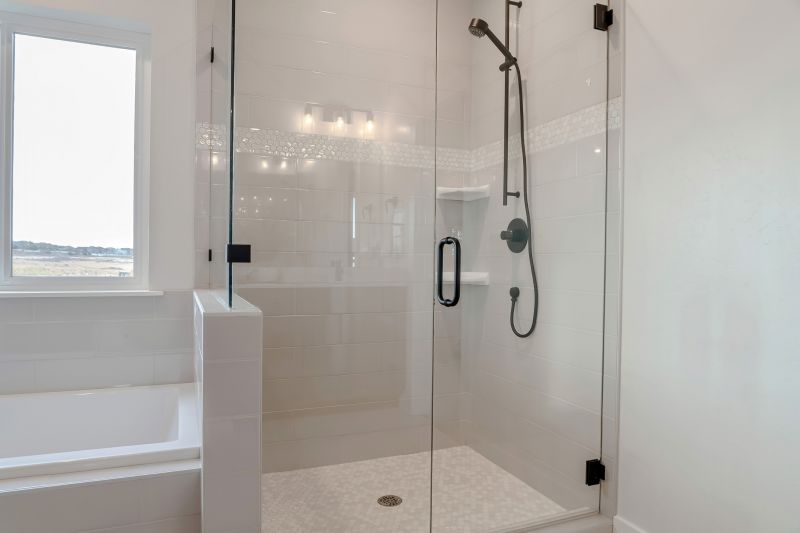 Shower with Black Frame Glass Doors